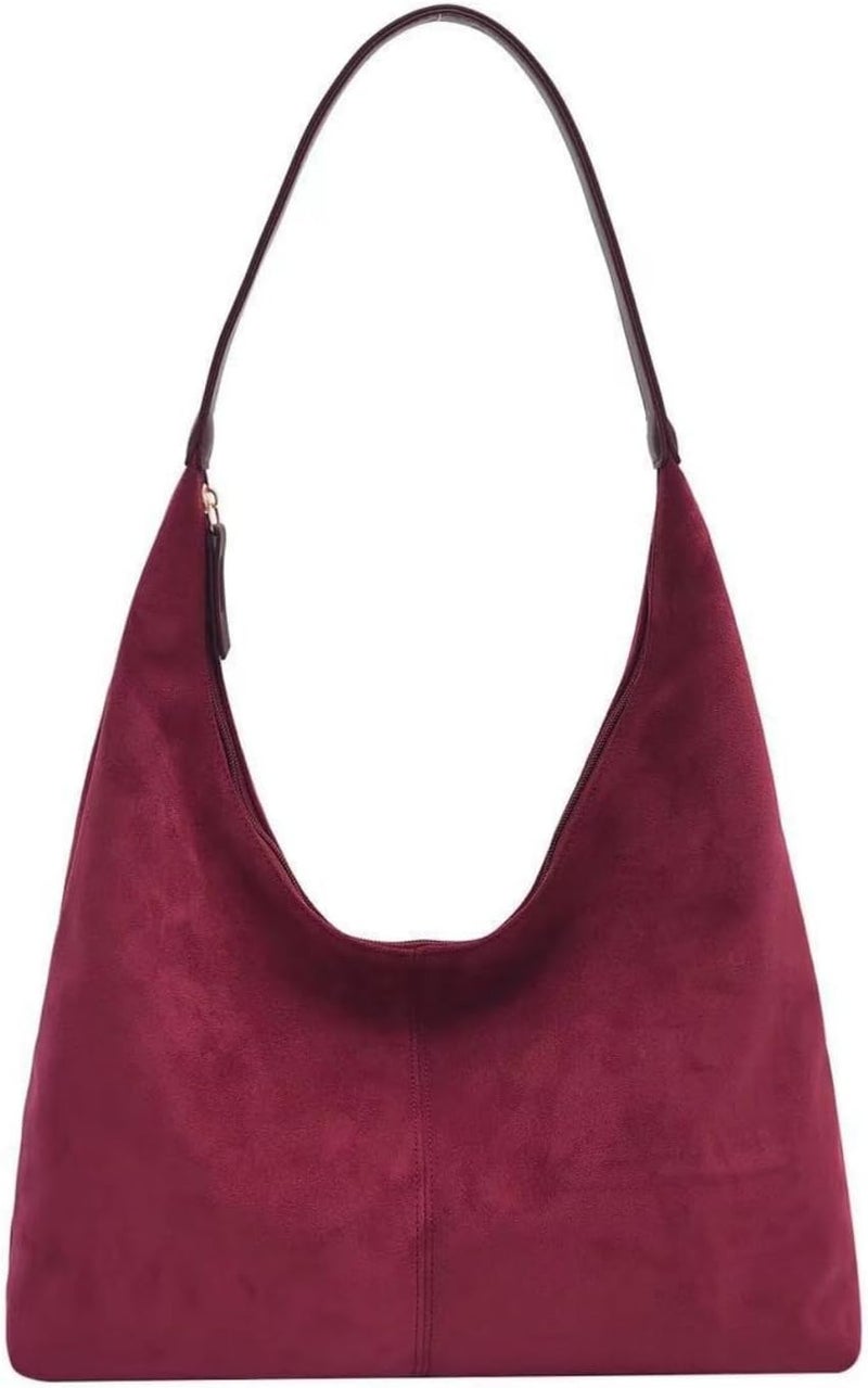 Bagkeak Slouchy Suede Shoulder Bags For Women Underarm Bag Womens Tote Bag Work Purses Crescent Bag Suede Handbag Travel Winter Fall - Image 1